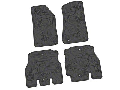 Factory Floorpan Fit Tire Tread/Scorched Crawler Scene Front and Rear Floor Mats; Black (18-25 Jeep Wrangler JL 4-Door, Excluding 4xe)