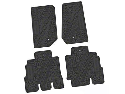 Factory Floorpan Fit Tire Tread/Scorched Earth Scene Front and Rear Floor Mats with Rubicon Insert; Black (07-13 Jeep Wrangler JK 4-Door)