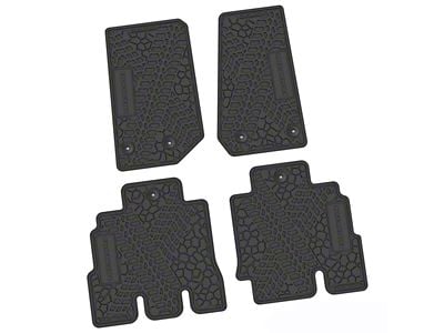Factory Floorpan Fit Tire Tread/Scorched Earth Scene Front and Rear Floor Mats with Rubicon Insert; Black (14-18 Jeep Wrangler JK 4-Door)