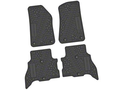 Factory Floorpan Fit Tire Tread/Scorched Earth Scene Front and Rear Floor Mats with Rubicon Insert; Black (21-25 Jeep Wrangler JL 4xe)