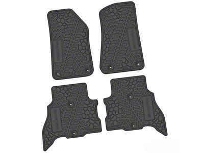 Factory Floorpan Fit Tire Tread/Scorched Earth Scene Front and Rear Floor Mats with Sahara Insert; Black (21-25 Jeep Wrangler JL 4xe)