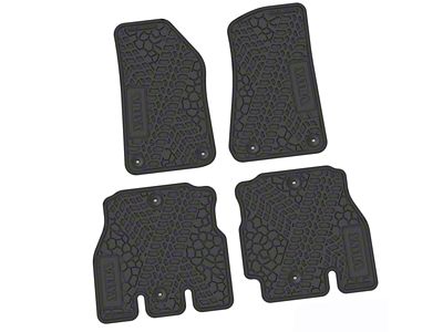Factory Floorpan Fit Tire Tread/Scorched Earth Scene Front and Rear Floor Mats with Willy's Insert; Black (18-25 Jeep Wrangler JL 4-Door, Excluding 4xe)