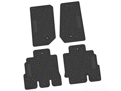 Factory Floorpan Fit Tire Tread/Scorched Earth Scene Front and Rear Floor Mats with Wrangler Insert; Black (07-13 Jeep Wrangler JK 4-Door)