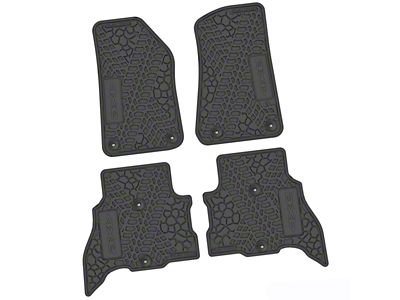 Factory Floorpan Fit Tire Tread/Scorched Earth Scene Front Floor Mats with 4xe Insert; Black (18-25 Jeep Wrangler JL 2-Door)
