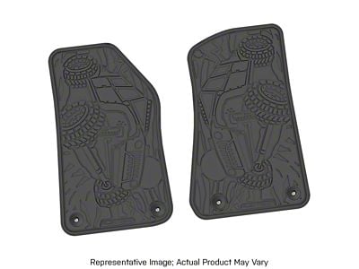 Factory Floorpan Fit Tire Tread/Scorched Crawler Scene Front Floor Mats; Black (07-13 Jeep Wrangler JK 2-Door)