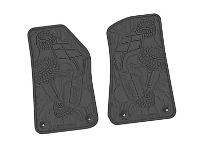 Factory Floorpan Fit Tire Tread/Scorched Crawler Scene Front Floor Mats; Black (18-25 Jeep Wrangler JL 2-Door)