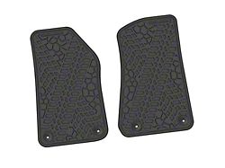 Factory Floorpan Fit Tire Tread/Scorched Earth Scene Front Floor Mats; Black (18-26 Jeep Wrangler JL 2-Door)