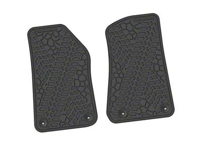Factory Floorpan Fit Tire Tread/Scorched Earth Scene Front Floor Mats; Black (18-25 Jeep Wrangler JL 2-Door)