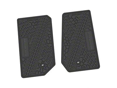 Factory Floorpan Fit Tire Tread/Scorched Earth Scene Front Floor Mats with Wrangler Insert; Black (07-13 Jeep Wrangler JK 2-Door)