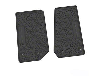 Factory Floorpan Fit Tire Tread/Scorched Earth Scene Front Floor Mats with Wrangler Insert; Black (14-18 Jeep Wrangler JK 2-Door)