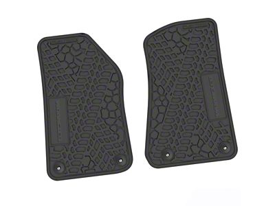Factory Floorpan Fit Tire Tread/Scorched Earth Scene Front Floor Mats with Wrangler Insert; Black (18-25 Jeep Wrangler JL 2-Door)