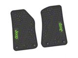 Factory Floorpan Fit Tire Tread/Scorched Earth Scene Front Floor Mats with Lime JEEP Insert; Black (18-25 Jeep Wrangler JL 2-Door)