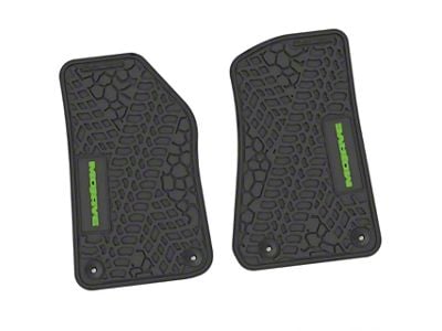 Factory Floorpan Fit Tire Tread/Scorched Earth Scene Front Floor Mats with Lime Mojave Insert; Black (18-25 Jeep Wrangler JL 2-Door)