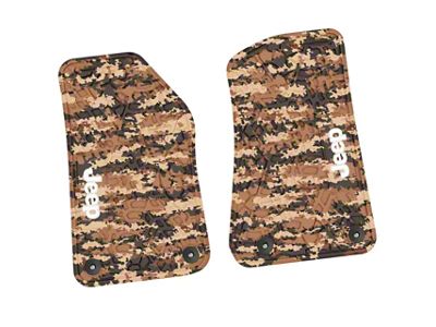 Factory Floorpan Fit Tire Tread/Scorched Earth Scene Front Floor Mats with White JEEP Insert; Cyberflage Camouflage (18-25 Jeep Wrangler JL 2-Door)