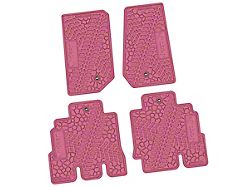 Factory Floorpan Fit Tire Tread/Scorched Earth Scene Front and Rear Floor Mats with JEEP Wave Insert; Pink (07-13 Jeep Wrangler JK 4-Door)