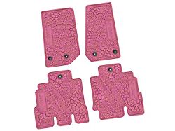 Factory Floorpan Fit Tire Tread/Scorched Earth Scene Front and Rear Floor Mats with JEEP Wave Insert; Pink (14-18 Jeep Wrangler JK 4-Door)