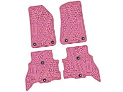 Factory Floorpan Fit Tire Tread/Scorched Earth Scene Front and Rear Floor Mats with JEEP Wave Insert; Pink (21-25 Jeep Wrangler JL 4xe)
