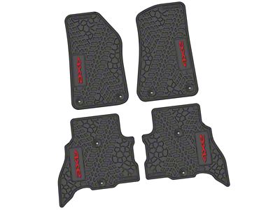 Factory Floorpan Fit Tire Tread/Scorched Earth Scene Front and Rear Floor Mats with Red 4xe Insert; Black (21-25 Jeep Wrangler JL 4xe)