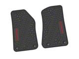 Factory Floorpan Fit Tire Tread/Scorched Earth Scene Front Floor Mats with Red Wrangler Insert; Black (18-26 Jeep Wrangler JL 2-Door)