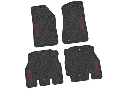 Factory Floorpan Fit Tire Tread/Scorched Earth Scene Front and Rear Floor Mats with Red Wrangler Insert; Black (18-25 Jeep Wrangler JL 4-Door, Excluding 4xe)