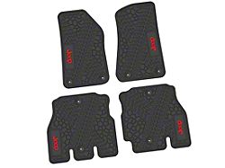 Factory Floorpan Fit Tire Tread/Scorched Earth Scene Front and Rear Floor Mats with Red JEEP Insert; Black (18-26 Jeep Wrangler JL 4-Door, Excluding 4xe)