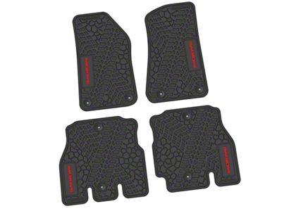 Factory Floorpan Fit Tire Tread/Scorched Earth Scene Front and Rear Floor Mats with Red Mojave Insert; Black (18-25 Jeep Wrangler JL 4-Door, Excluding 4xe)