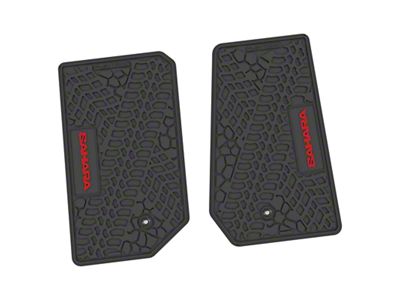 Factory Floorpan Fit Tire Tread/Scorched Earth Scene Front Floor Mats with Red Sahara Insert; Black (07-13 Jeep Wrangler JK 2-Door)