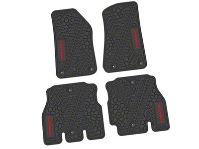 Factory Floorpan Fit Tire Tread/Scorched Earth Scene Front and Rear Floor Mats with Red Sahara Insert; Black (18-25 Jeep Wrangler JL 4-Door, Excluding 4xe)