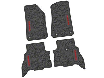 Factory Floorpan Fit Tire Tread/Scorched Earth Scene Front and Rear Floor Mats with Red Sahara Insert; Black (21-25 Jeep Wrangler JL 4xe)