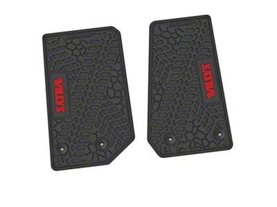 Factory Floorpan Fit Tire Tread/Scorched Earth Scene Front Floor Mats with Red Willys Insert; Black (14-18 Jeep Wrangler JK 2-Door)