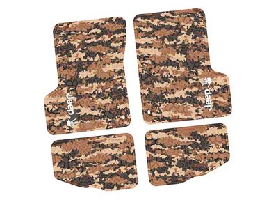 Factory Floorpan Fit Tire Tread/Scorched Earth Scene Front and Rear Floor Mats with White JEEP Wave Insert; Cyberflage Camouflage (97-06 Jeep Wrangler TJ)