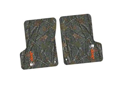 Factory Floorpan Fit Tire Tread/Scorched Earth Scene Front Floor Mats with Orange and White JEEP Wave Insert; Rugged Woods (97-06 Jeep Wrangler TJ)