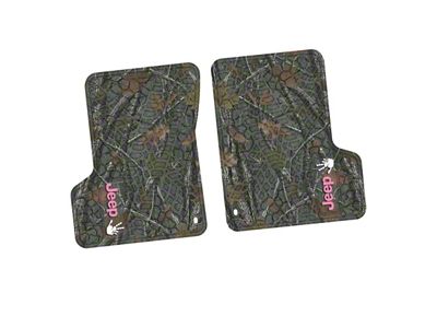 Factory Floorpan Fit Tire Tread/Scorched Earth Scene Front Floor Mats with Pink and White JEEP Wave Insert; Rugged Woods (97-06 Jeep Wrangler TJ)
