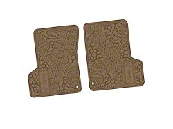 Factory Floorpan Fit Tire Tread/Scorched Earth Scene Front Floor Mats with JEEP Wave Insert; Tan (97-06 Jeep Wrangler TJ)
