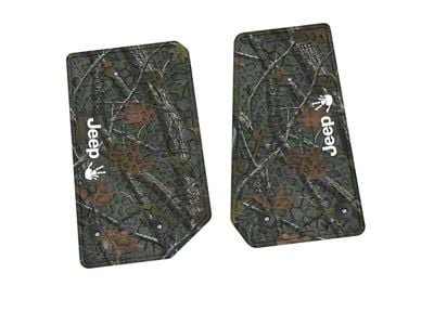 Factory Floorpan Fit Tire Tread/Scorched Earth Scene Front Floor Mats with White JEEP Wave Insert; Rugged Woods (14-18 Jeep Wrangler JK 2-Door)