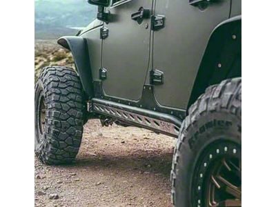 Fly Offroad Extreme Rock Sliders with Skid Panel; Raw Steel (07-18 Jeep Wrangler JK 4-Door)