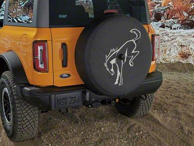 Ford 32-Inch Spare Tire Cover with Bucking Bronco Logo; Black (21-25 Bronco)
