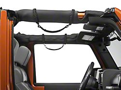 RedRock Front Rollbar Paracord Grab Handles with D-Rings; Black (07-26 Jeep Wrangler JK & JL)