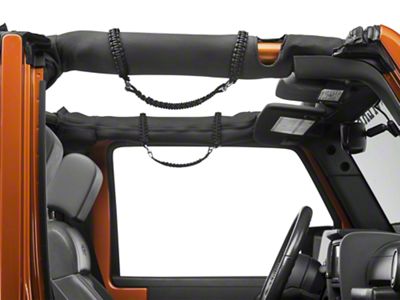 RedRock Front Rollbar Paracord Grab Handles with D-Rings; Black (07-25 Jeep Wrangler JK & JL)