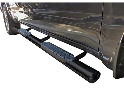 4-Inch Oval Straight Side Step Bars; Semi-Gloss Black (05-25 Frontier Crew Cab)