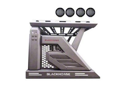 Armour II Roll Bar with 5.30-Inch Black Round Flood LED Lights and Basket; Black (05-21 Frontier)