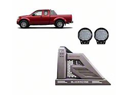 Armour II Roll Bar with 9-Inch Black Round Flood LED Lights; Black (05-21 Frontier)