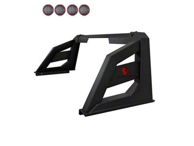 Armour Roll Bar with 5.30-Inch Red Round Flood LED Lights; Black (05-21 Frontier)