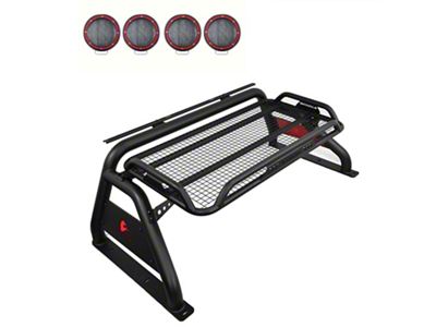 Atlas Roll Bar with 5.30-Inch Red Round Flood LED Lights; Black (05-21 Frontier)