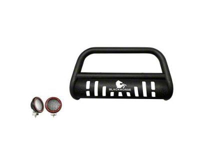Bull Bar with 5.30-Inch Red Round Flood LED Lights; Textured Black (05-21 Frontier)