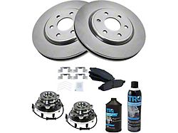 Ceramic 6-Lug Brake Rotor, Pad, Brake Fluid, Cleaner and Wheel Bearing Kit; Front (05-19 4WD 4.0L Frontier)