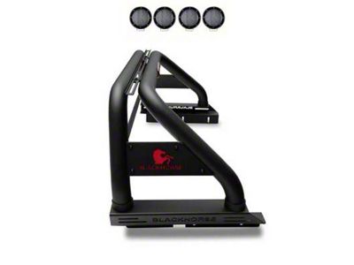 Classic Roll Bar for Tonneau Cover with 5.30-Inch Black Round Flood LED Lights; Black (05-21 Frontier)