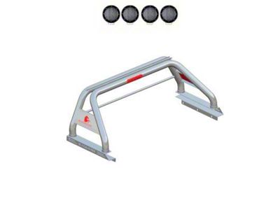 Classic Roll Bar for Tonneau Cover with 5.30-Inch Black Round Flood LED Lights; Stainless Steel (05-21 Frontier)