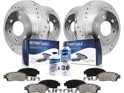 Drilled and Slotted 6-Lug Brake Rotor, Pad, Brake Fluid and Cleaner Kit; Front and Rear (05-19 2.5L Frontier)