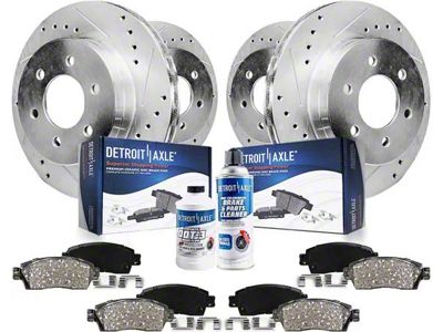 Drilled and Slotted 6-Lug Brake Rotor, Pad, Brake Fluid and Cleaner Kit; Front and Rear (05-25 V6 Frontier)